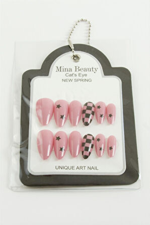 Desenli Mina Beauty Kedi Gözü Takma Tırnak