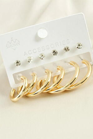 12 Adet Boru Taşlı Halka Küpe