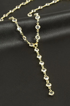 Yuvarlak Zirkon Taşlı Çelik Y Kolye