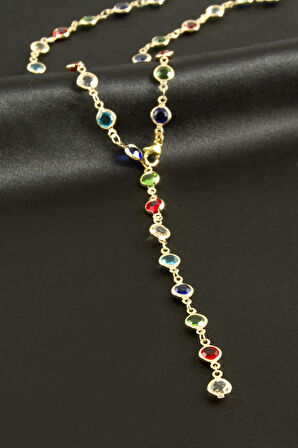 Yuvarlak Zirkon Taşlı Çelik Y Kolye