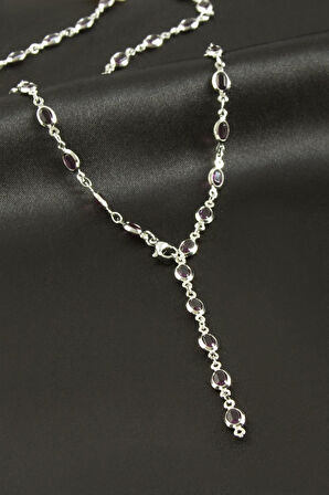 Oval Zirkon Taşlı Çelik Y Kolye