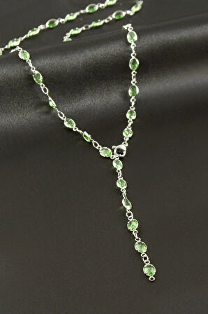 Oval Zirkon Taşlı Çelik Y Kolye