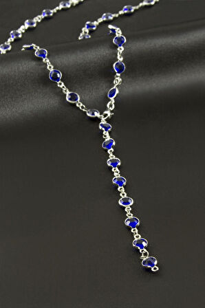 Yuvarlak Zirkon Taşlı Çelik Y Kolye