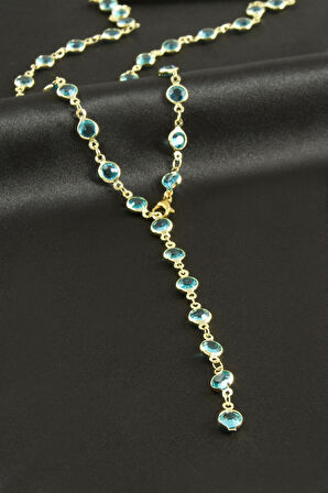 Yuvarlak Zirkon Taşlı Çelik Y Kolye