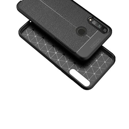 Smcase Huawei P40 Lite E Kılıf Deri Dokulu Silikon  Nano Ekran Koruyucu