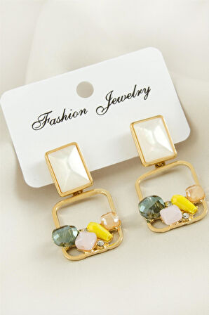 Dikdörtgen Sedef Taşlı Küpe