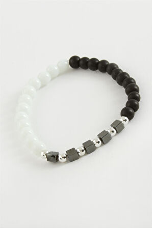 Siyah Beyaz Doğaltaş Bileklik 6 mm