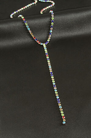 Şerit Taşlı Çelik Y Kolye 4 mm