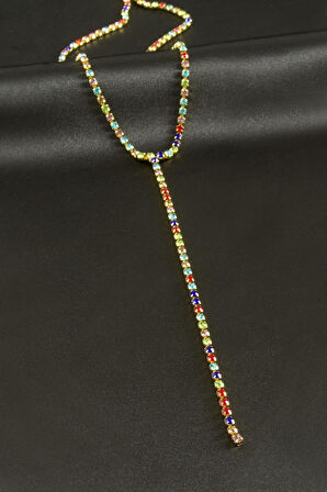 Şerit Taşlı Çelik Y Kolye 4 mm