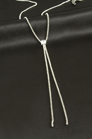 Yuvarlak Şerit Taşlı Çelik Y Kolye