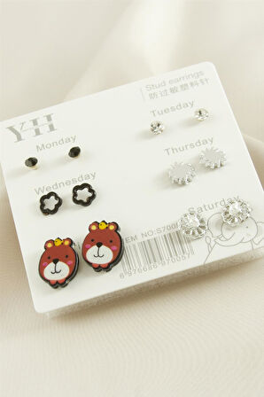 12 Adet Köpek Metal Taşlı Küpe