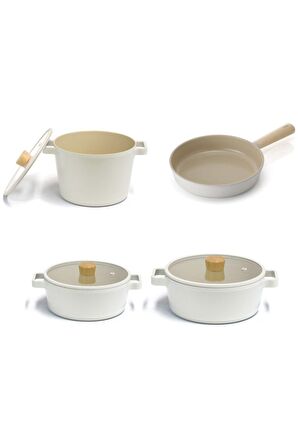 Fika Cam Kapaklı Alüminyum Döküm Tencere Ve Tava Seti 7 Parça