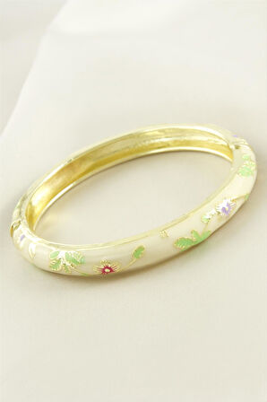 Çiçek İşlemeli Mineli Kelepçe Bileklik