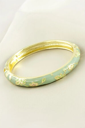 Çiçek İşlemeli Mineli Kelepçe Bileklik