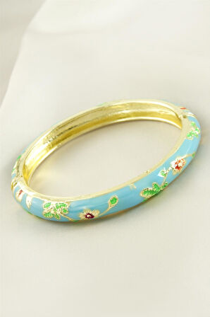 Çiçek İşlemeli Mineli Kelepçe Bileklik