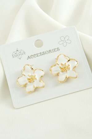 Çiçek Trend Mineli Metal Küpe