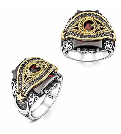 925 AYAR GÜMÜŞ ZİRKON TAŞLI AY YILDIZ MODEL YÜZÜK