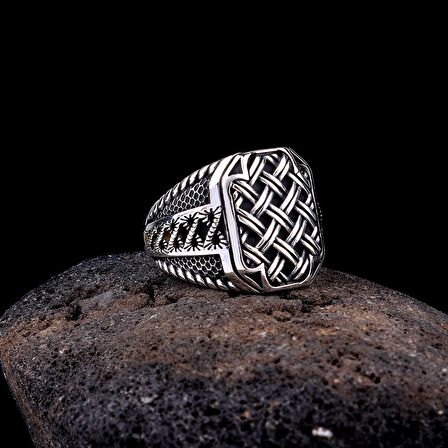 925 AYAR GÜMÜŞ ÖRGÜ DESEN MOTİFLİ YÜZÜK