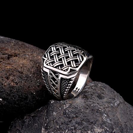 925 AYAR GÜMÜŞ ÖRGÜ DESEN MOTİFLİ YÜZÜK