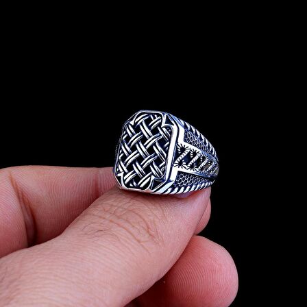 925 AYAR GÜMÜŞ ÖRGÜ DESEN MOTİFLİ YÜZÜK