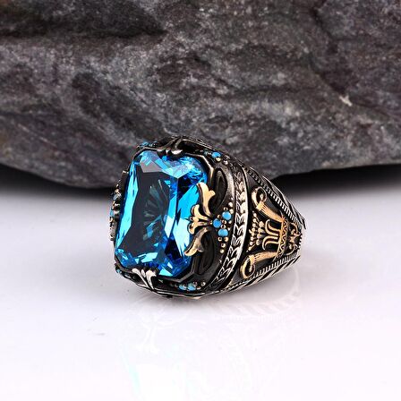 BLUE TOPAZ TAŞLI ERKEK GÜMÜŞ YÜZÜK