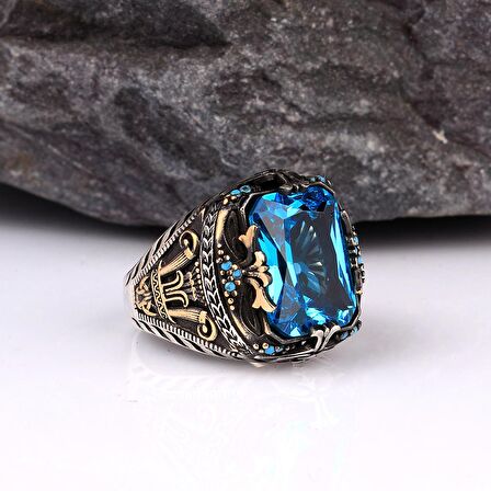 BLUE TOPAZ TAŞLI ERKEK GÜMÜŞ YÜZÜK