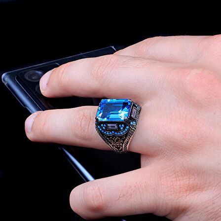 925 AYAR GÜMÜŞ SİYAH ZİRKON TAŞLI ERKEK YÜZÜK