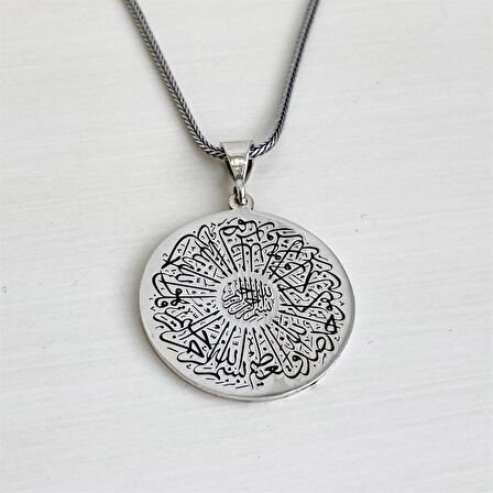 Hz Süleyman Mührü ve Fatiha Suresi İşlemeli 925 Ayar Gümüş Kolye Silver