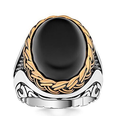 925 Ayar Gümüş Örgü Desenli Onıxy Taşlı Yüzük