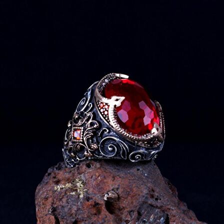 KIRMIZI ZİRKON TAŞLI 925 AYAR GÜMÜŞ ERKEK YÜZÜK