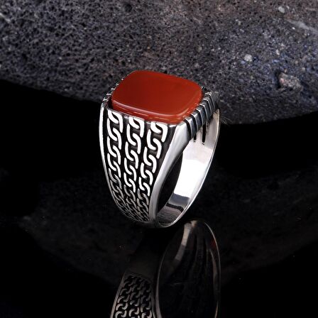 925 AYAR GÜMÜŞ AKİK TAŞLI ÖRGÜ MODEL YÜZÜK