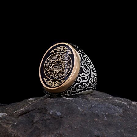 Mineli Süleyman Mührü 925 Ayar Gümüş Erkek Yüzük