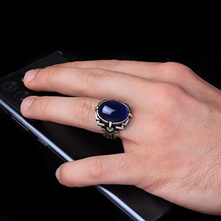 ZİRKON TAŞLI MAVİ RENK 925 AYAR GÜMÜŞ ERKEK YÜZÜK