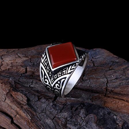 925 AYAR GÜMÜŞ AKİK TAŞLI KARE MODEL YÜZÜK