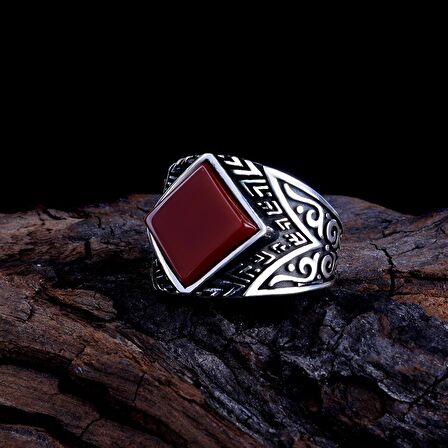 925 AYAR GÜMÜŞ AKİK TAŞLI KARE MODEL YÜZÜK