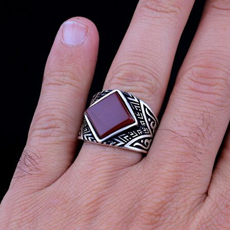 925 AYAR GÜMÜŞ AKİK TAŞLI KARE MODEL YÜZÜK