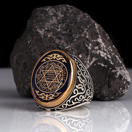 Mührü Süleyman İşlemeli 925 Ayar Gümüş Erkek Yüzük