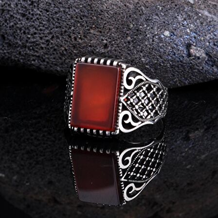 925 AYAR GÜMÜŞ AKİK TAŞLI MOTİF DESENLİ MODEL YÜZÜK