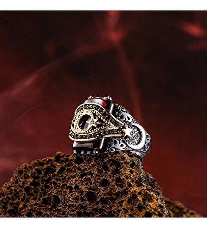 925 AYAR GÜMÜŞ ZİRKON TAŞLI AY YILDIZ MODEL YÜZÜK