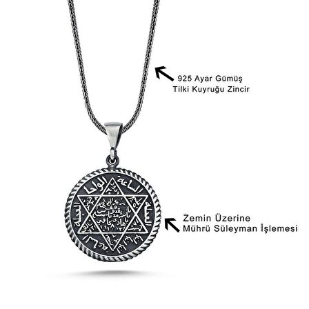 Hz. Süleyman Mührü 925 Ayar Gümüş Kolye