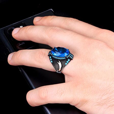 BLUE TOPAZ TAŞLI ERKEK GÜMÜŞ YÜZÜK