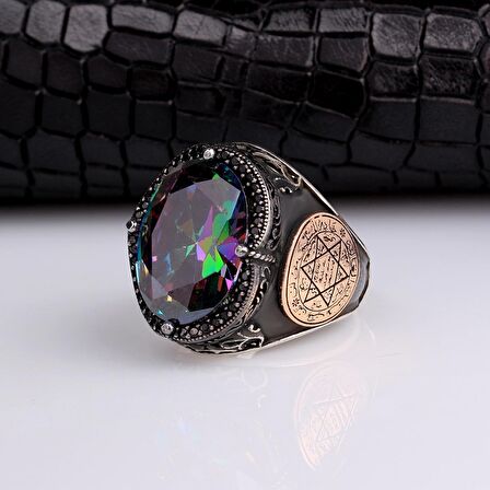 925 AYAR GÜMÜŞ MİSTİK TOPAZ TAŞLI MÜHRÜ SÜLEYMAN MODEL YÜZÜK