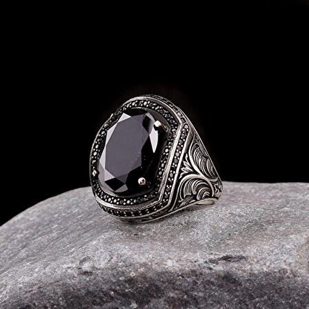 925 AYAR GÜMÜŞ ZİRKON TAŞLI KALEM MOTİFLİ YÜZÜK