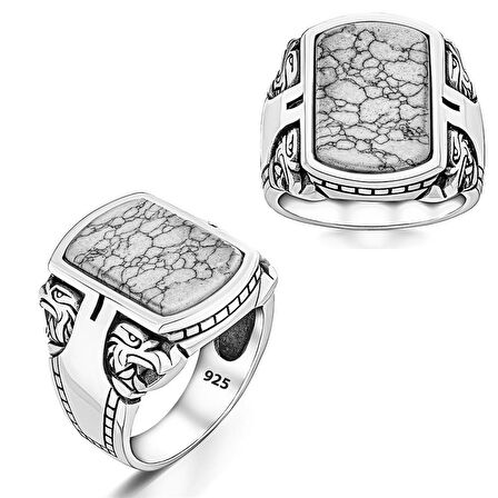 Beyaz Firuze Taşlı Kartal Motifli Yüzük