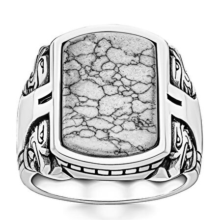 Beyaz Firuze Taşlı Kartal Motifli Yüzük