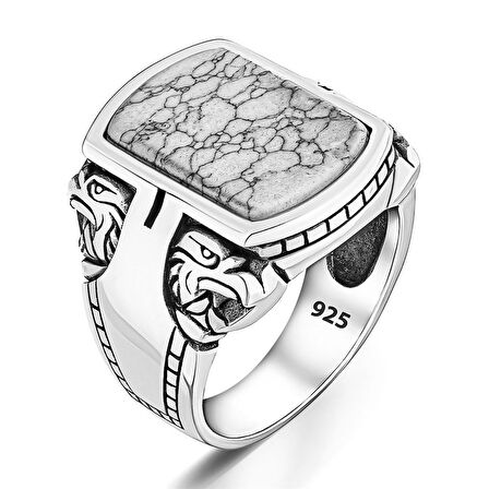 Beyaz Firuze Taşlı Kartal Motifli Yüzük