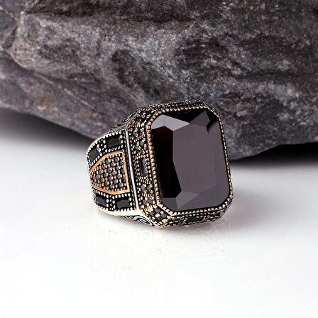 ZİRKON TAŞLI 925 AYAR GÜMÜŞ ERKEK YÜZÜK