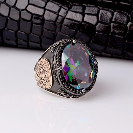 925 AYAR GÜMÜŞ MİSTİK TOPAZ TAŞLI MÜHRÜ SÜLEYMAN MODEL YÜZÜK