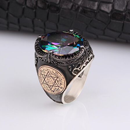 925 AYAR GÜMÜŞ MİSTİK TOPAZ TAŞLI MÜHRÜ SÜLEYMAN MODEL YÜZÜK