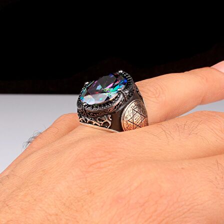 925 AYAR GÜMÜŞ MİSTİK TOPAZ TAŞLI MÜHRÜ SÜLEYMAN MODEL YÜZÜK